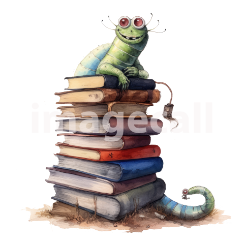 Bookworm Illustration Clipart (8)300dpi