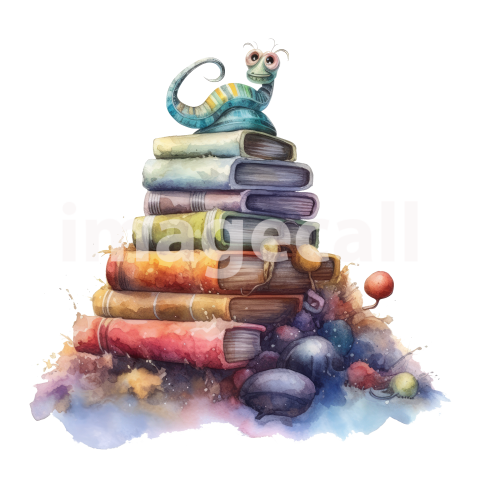 Bookworm Illustration Clipart (20)300dpi