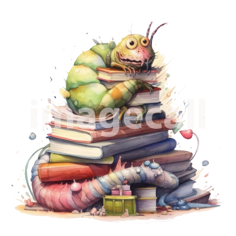 Bookworm Illustration Clipart (12)300dpi