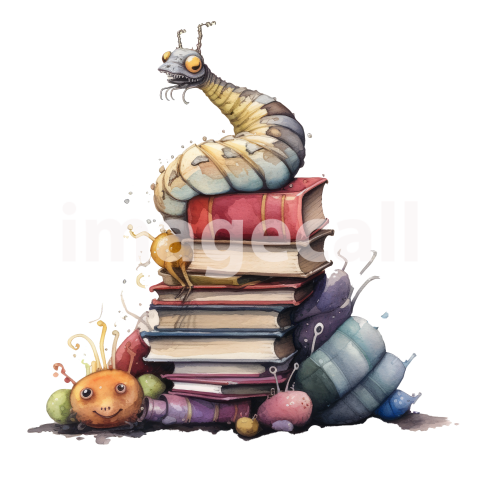 Bookworm Illustration Clipart (2)300dpi