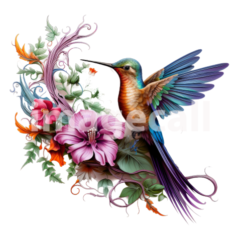 Clipart Floral Hummingbird (2)