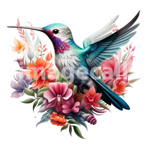 Clipart Floral Hummingbird (4)