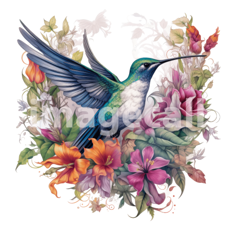 Clipart Floral Hummingbird (3)