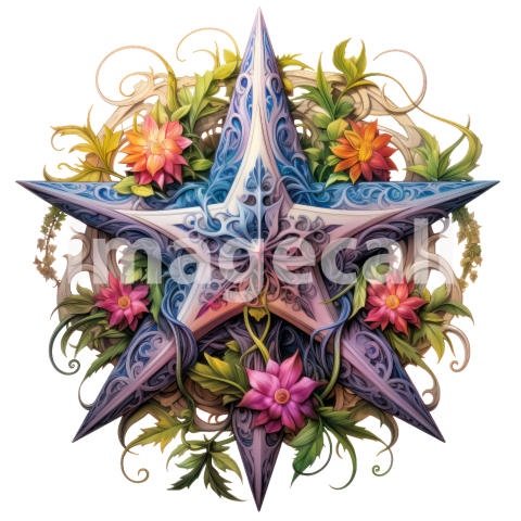 Clipart Floral Pentagram (5)
