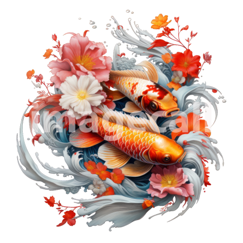 Clipart Floral Koi Carp 5300dpi