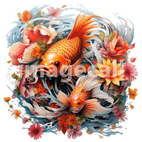 Clipart Floral Koi Carp 1300dpi