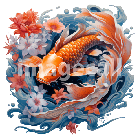 Clipart Floral Koi Carp 11300dpi