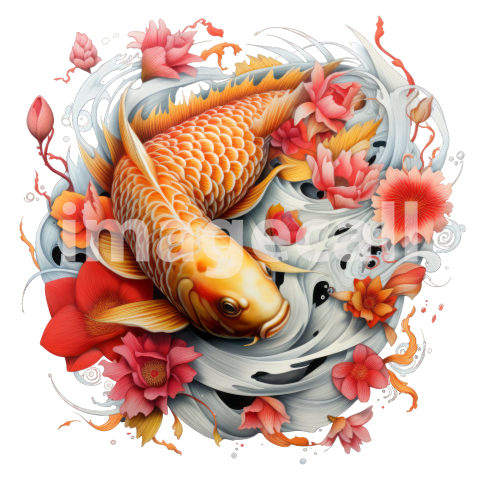 Clipart Floral Koi Carp 3300dpi