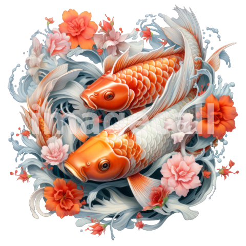 Clipart Floral Koi Carp 2300dpi