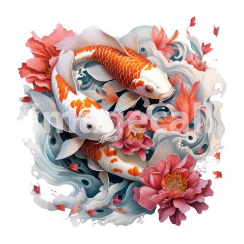 Clipart Floral Koi Carp 19300dpi