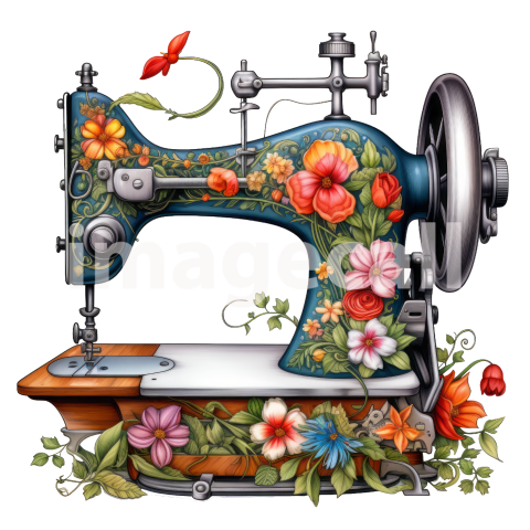 Clipart Floral Sewing Machine (6)
