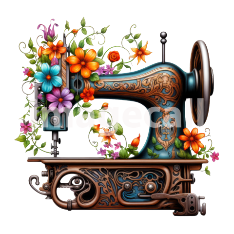 Clipart Floral Sewing Machine (7)