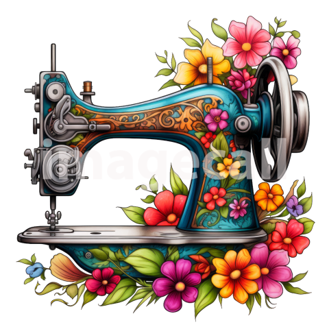 Clipart Floral Sewing Machine (12)