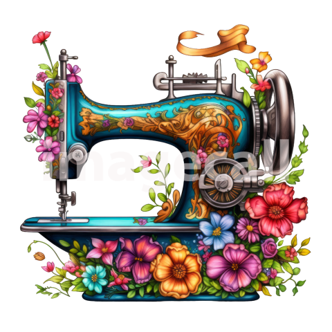 Clipart Floral Sewing Machine (4)