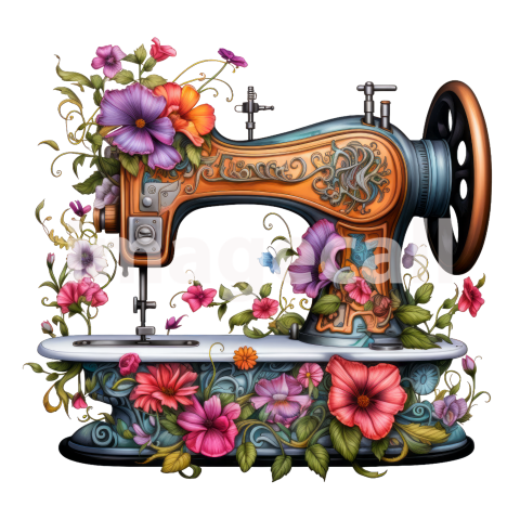 Clipart Floral Sewing Machine (3)