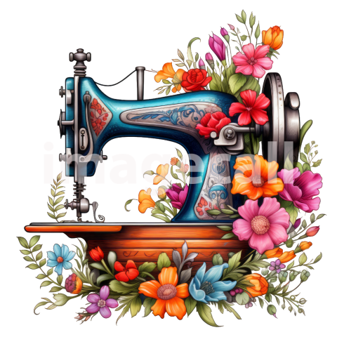 Clipart Floral Sewing Machine (1)