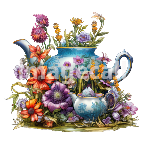 Clipart Floral Teacup Set (4)