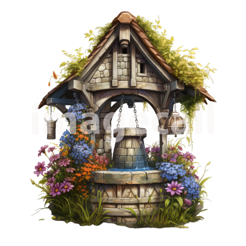 Clipart Floral Wishing Well 3300dpi