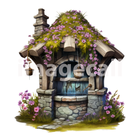 Clipart Floral Wishing Well 13300dpi