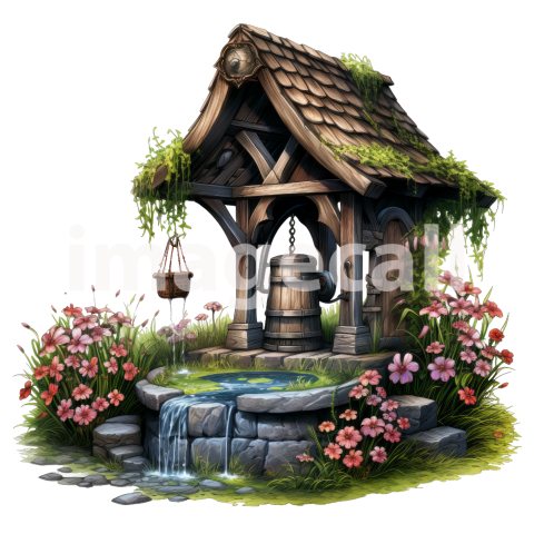Clipart Floral Wishing Well 19300dpi