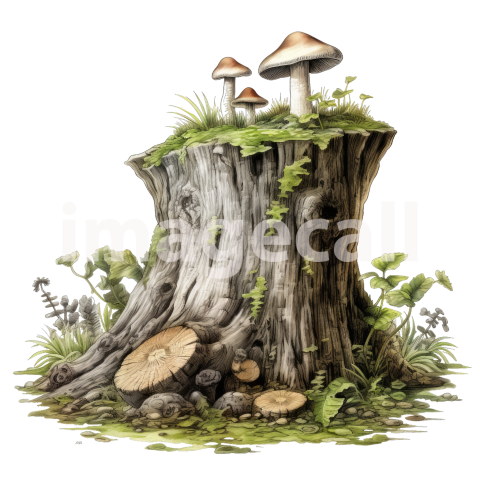 Clipart Mushroom Tree Stump 2300dpi
