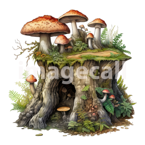 Clipart Mushroom Tree Stump 13300dpi
