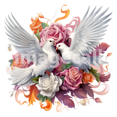 Clipart Floral Doves 6 300dpi