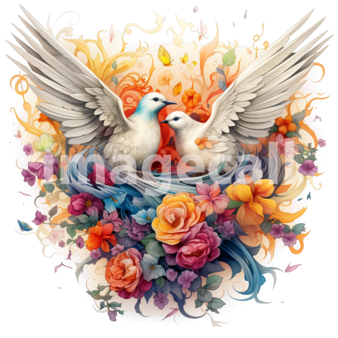 Clipart Floral Doves 10 300dpi