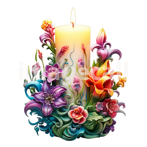 Clipart Floral Candle 4   300dpi
