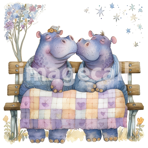 Clipart Cute Card Hippos 12   300dpi