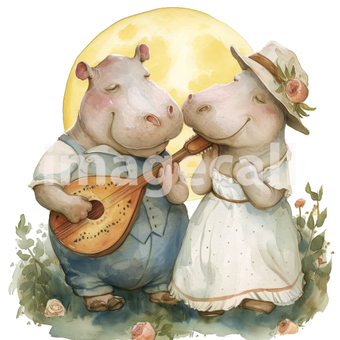 Clipart Cute Card Hippos 16   300dpi