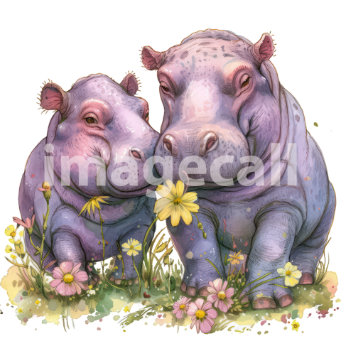 Clipart Cute Card Hippos 20   300dpi