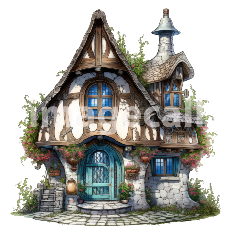Clipart Art Nouveau Houses 11   300dpi