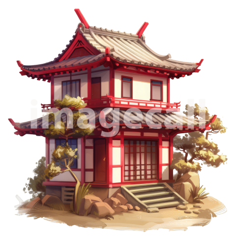 Clipart Japanese Buildings 2   300dpi