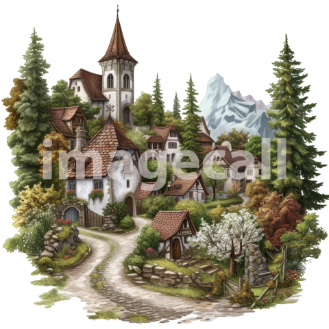 Clipart Medieval Towns 3   300dpi