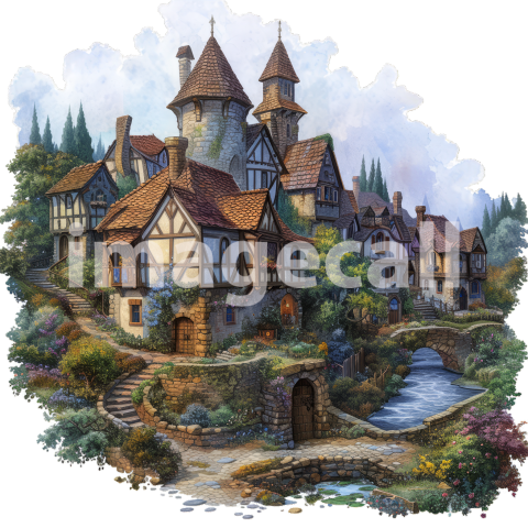 Clipart Medieval Towns 13   300dpi