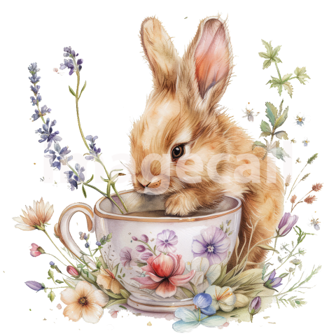 Clipart Rabbits In Floral Teacups 19   300dpi