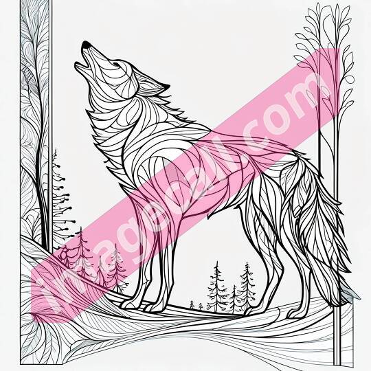 A highly artistic and stylized line art illustration of a wolf silhouette i202503032123480000