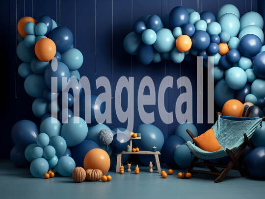 A061 Blue and Orange Party Balloons Navy Blue Backdrop (6)