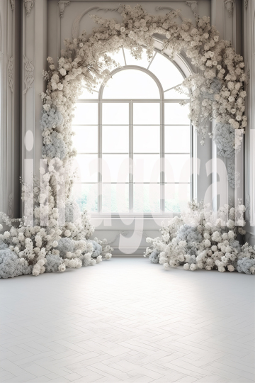 A070 White Room Floral Arch Backdrops (1)