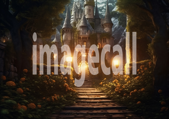 A158 Medieval Castle Entrance at Night - Landscape (2)