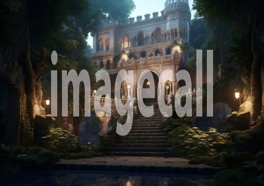 A158 Medieval Castle Entrance at Night - Landscape (7)