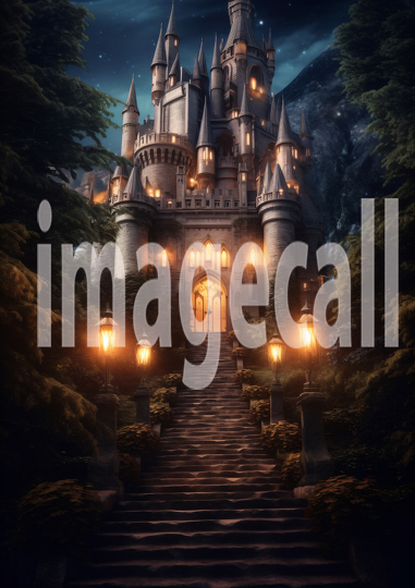 A158 Medieval Castle Entrance at Night - Portrait (1)