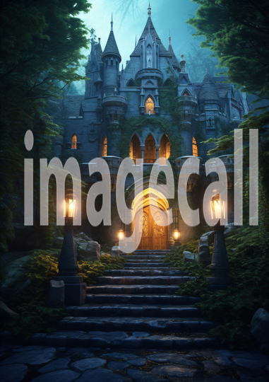 A158 Medieval Castle Entrance at Night - Portrait (7)