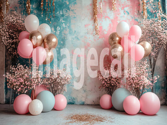 BD0001 - Pink Gold Blue Balloons Backdrop (3)