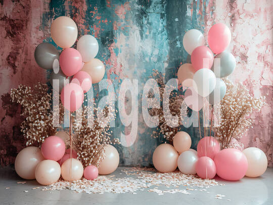 BD0001 - Pink Gold Blue Balloons Backdrop (5)