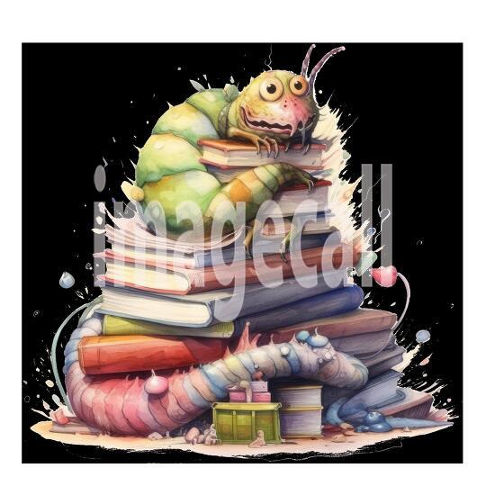Bookworm Illustration Clipart (12)300dpi