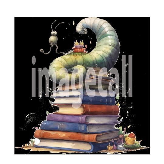 Bookworm Illustration Clipart (1)300dpi
