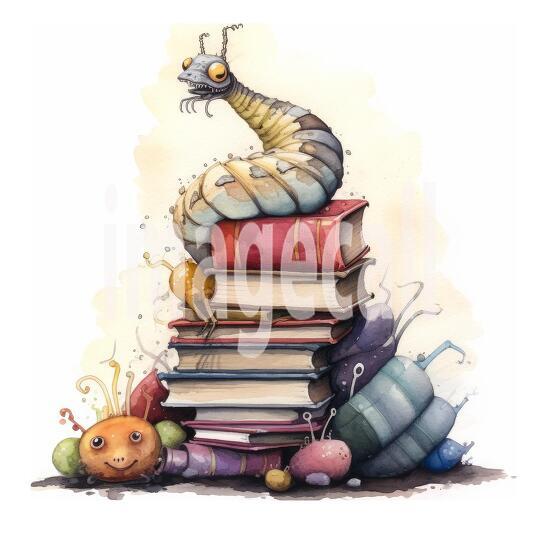 Bookworm Illustration Clipart (2)300dpi