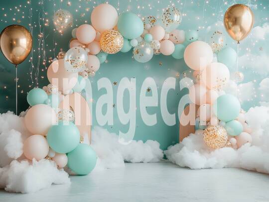 CB0002 - Pastel Blue Gold Balloon Celebration (1)- Destiny Backdrops